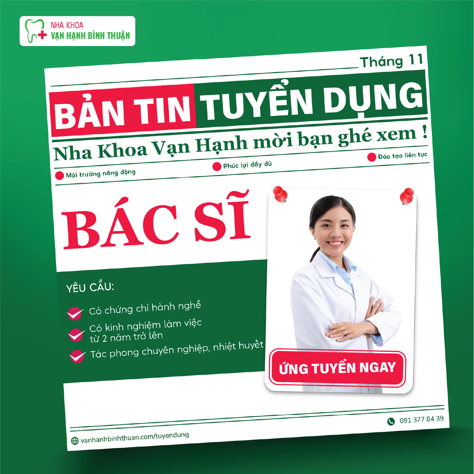 Nha Khoa Vạn Hạnh Tuyển Bác Sĩ Răng Hàm Mặt